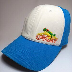Oakley Frogskins hat men flex fit L XL L/XL Embroidered Cap Frog Blue White Rare